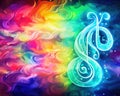 close-up of a colorful treble clef.