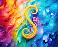 close-up of a colorful treble clef.