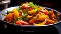 Close up of colorful vegetable jalfrezi dish