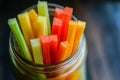 A Close-Up of Colorful Vegetable Sticks in a Glass Jar Royalty Free Stock Photo