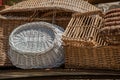 Close-up of colorful wicker baskets in the village of Moustiers-Sainte-Marie. Royalty Free Stock Photo