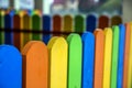 Close-up of colorful wooden planks on fence Royalty Free Stock Photo