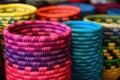 close-up of colorful woven baskets on display Royalty Free Stock Photo