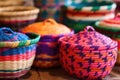 close-up of colorful woven baskets on a table Royalty Free Stock Photo