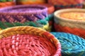 close-up of colorful woven baskets on a table Royalty Free Stock Photo