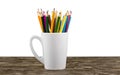 Close up colour pencils in white ceramic cup Royalty Free Stock Photo