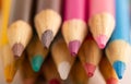 Close up of coloured pencils, lined in a row Royalty Free Stock Photo