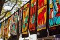 Close up of colourful batik fabric painting in Malkerns Swaziland