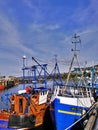 Close up of colourful fishing boats in the harbour, Malaig, Scotland