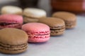 Close up of colourful Macaroons in a row