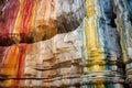 close-up of colourful rock formations inside a limestone cave