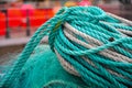 Close up of colourful trawling nets on the wharf at Kamoyfjord Village, Mageroya Island, Nordkapp Royalty Free Stock Photo