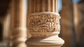 Close up of a column with decorative carvings, AI