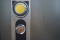 Close up of combination safe with yellow knob Royalty Free Stock Photo