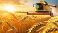 Combine Harvester in a Golden Wheat Field at Sunset - Generative Ai Royalty Free Stock Photo