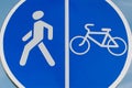 Close up combined road sign pedestrian and bicycle