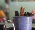 Close up of combs in basket at salon. Royalty Free Stock Photo
