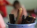 Close up of combs in basket at salon. Royalty Free Stock Photo