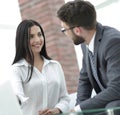 Close-up of company employees communicating in the office Royalty Free Stock Photo