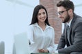 Close-up of company employees communicating in the office Royalty Free Stock Photo