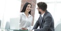 Close-up of company employees communicating in the office Royalty Free Stock Photo