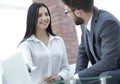 Close-up of company employees communicating in the office Royalty Free Stock Photo