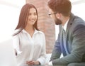 Close-up of company employees communicating in the office Royalty Free Stock Photo