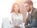 Close-up of company employees communicating in the office Royalty Free Stock Photo