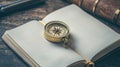 close up compass on an open notebook symbolizing direction and exploration