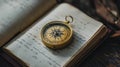 close up compass on an open notebook symbolizing direction and exploration