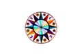 Close-up of a compass rose on a white background in a circular shape and colorful design Royalty Free Stock Photo
