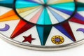 Close-up of a compass rose on a white background in a circular shape and colorful design Royalty Free Stock Photo