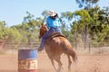 Horse And Rider Competing In Barrel Race At Outback Country Rodeo Royalty Free Stock Photo