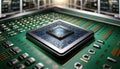 Close up complex computer microchip circuit board, microprocessor, integrated circuit, CPU village, semiconductor industry,