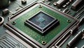 Close up complex computer microchip circuit board, microprocessor, integrated circuit, CPU village, semiconductor industry,