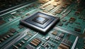 Close up complex computer microchip circuit board, microprocessor, integrated circuit, CPU village, semiconductor industry,