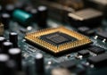 Close-up of a computer chip on a circuit board showcasing intricate details Royalty Free Stock Photo
