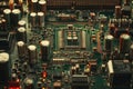 A close up of a computer chip with many small components