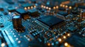 A close up of a computer chip on top of an electronic circuit board, AI Royalty Free Stock Photo