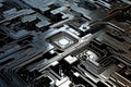 Close-Up of Computer Circuit Board, Inner Workings of a Modern PC Revealed, Highly detailed technology texture, AI supercomputer