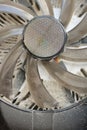 Close-up of a computer cooler radiator heavily polluted with dust