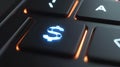 a close up of a computer keyboard with blue light on it Royalty Free Stock Photo