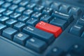 Computer keyboard with red button. selected focus on enter button. Royalty Free Stock Photo