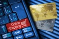 Credit Cards and Keyboard With Red Button Online Shopping Concept Royalty Free Stock Photo