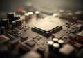 Close-up of a computer microchip on a circuit board