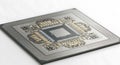 Close-up of a computer microchip featuring a central processing unit (CPU) desig Royalty Free Stock Photo