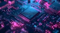 Close-Up of a Computer Microchip with Neon Lights