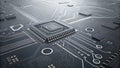 Close-up of a Computer Microprocessor on Circuit Board Royalty Free Stock Photo