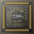 Close up of a computer microprocessor with the label X86 at the Royalty Free Stock Photo