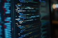 Close-up of computer monitor displaying binary code. Programming concept. Software development, coding, and programming symbols Royalty Free Stock Photo